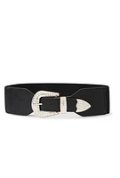 Womens Rhinestone Studded Western Buckle Stretch Belt, Black, Size S-M