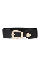 Womens Rhinestone Studded Western Buckle Stretch Belt, Black, Size S-M