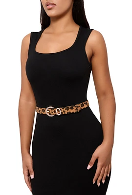 Womens Rhinestone Studded Buckle Faux Leather Belt, Brown, Size S-M