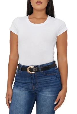 Womens Metallic Buckle Belt, Black, Size S-M