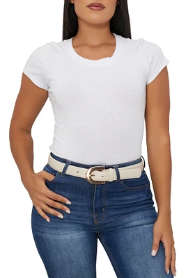 Womens Metallic Buckle Belt, Beige, Size S-M