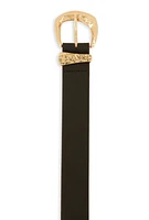 Womens Metallic Buckle Faux Leather Belt, Black, Size M-L