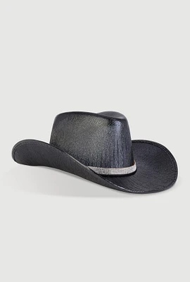 Womens Rhinestone Trim Metallic Cow Boy Hat,