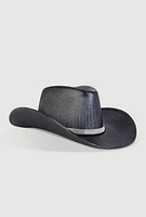 Womens Rhinestone Trim Metallic Cow Boy Hat,