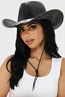 Womens Rhinestone Trim Metallic Cow Boy Hat,