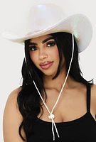 Womens Rhinestone Trim Metallic Cow Boy Hat, Multi