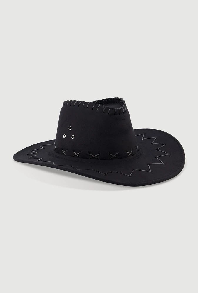 Womens Stylish Lace Up Cowboy Hat, Black