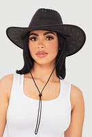 Womens Stylish Lace Up Cowboy Hat, Black