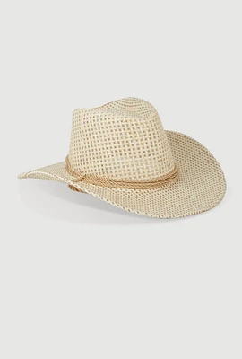 Womens Toggle Drawstring Straw Cowboy Hat, Beige