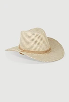 Womens Toggle Drawstring Straw Cowboy Hat, Beige