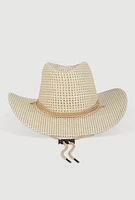 Womens Toggle Drawstring Straw Cowboy Hat, Beige