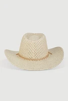 Womens Toggle Drawstring Straw Cowboy Hat, Beige
