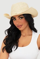 Womens Beaded Straw Cowboy Hat, Beige