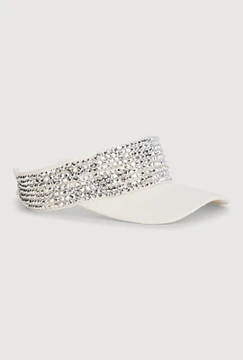 Womens Rhinestone Visor, White