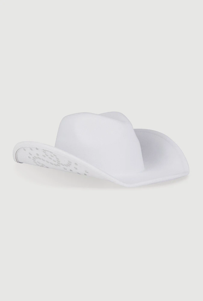 Womens Star Studded Rhinestone Detail Cowboy Hat, White