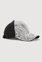 Womens Rhinestone and Pearl Studded Baseball Hat, Black