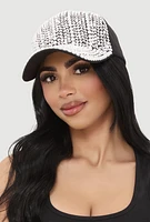 Womens Rhinestone and Pearl Studded Baseball Hat, Black
