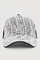 Womens Rhinestone and Pearl Studded Baseball Hat, Black