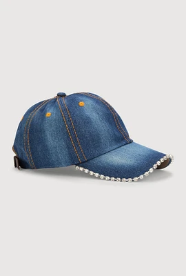 Womens Rhinestone Trim Baseball Hat, Blue