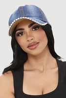 Womens Rhinestone Trim Baseball Hat, Blue