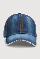 Womens Rhinestone Trim Baseball Hat, Blue
