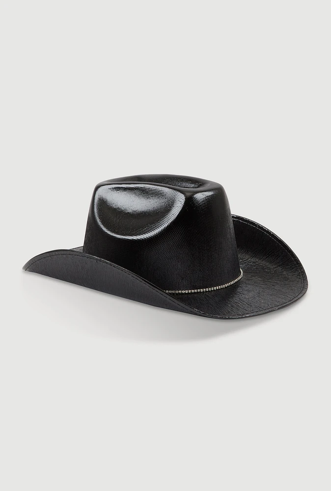 Womens Rhinestone Strap Cowboy Hat, Black