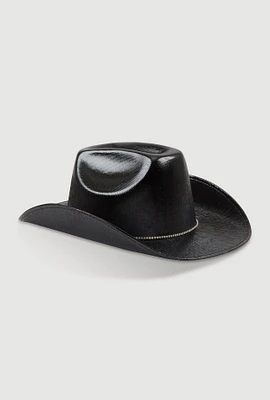 Womens Rhinestone Strap Cowboy Hat, Black