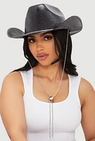 Womens Rhinestone Strap Cowboy Hat, Black