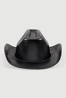 Womens Rhinestone Strap Cowboy Hat, Black