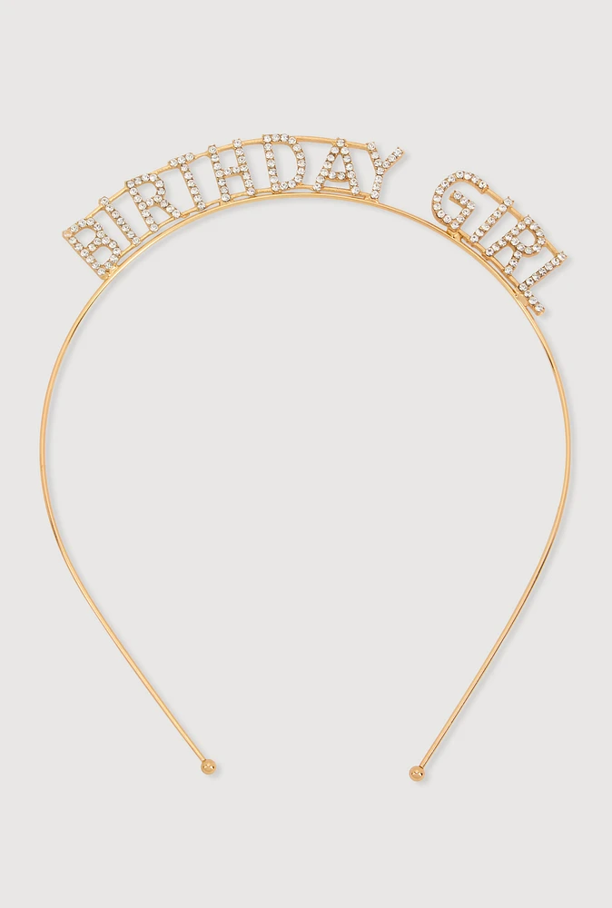 Womens Cubic Zirconia Birthday Girl Headband, Gold
