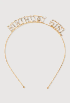 Womens Cubic Zirconia Birthday Girl Headband, Gold