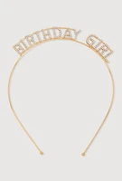 Womens Cubic Zirconia Birthday Girl Headband, Gold