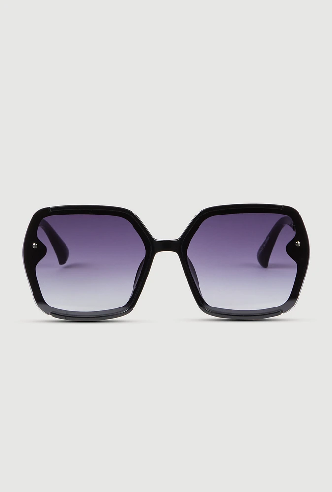 Womens Oversized Chain Link Ombre Lens Sunglasses, Black