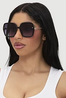 Womens Oversized Chain Link Ombre Lens Sunglasses, Black
