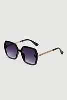 Womens Oversized Chain Link Ombre Lens Sunglasses, Black