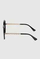 Womens Oversized Chain Link Ombre Lens Sunglasses, Black