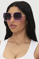 Womens Oversized Chain Link Ombre Lens Sunglasses, Pink