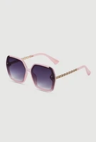 Womens Oversized Chain Link Ombre Lens Sunglasses, Pink