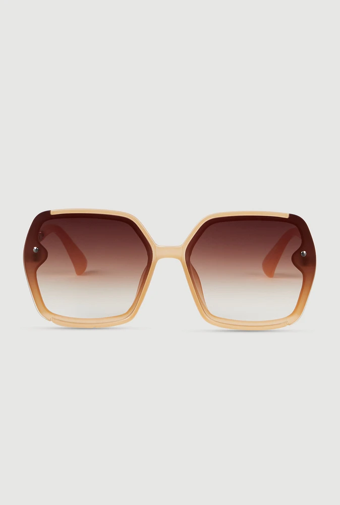 Womens Oversized Chain Link Ombre Lens Sunglasses, Beige