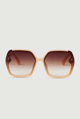 Womens Oversized Chain Link Ombre Lens Sunglasses, Beige