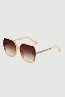 Womens Oversized Chain Link Ombre Lens Sunglasses, Beige