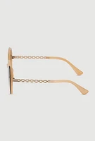 Womens Oversized Chain Link Ombre Lens Sunglasses, Beige