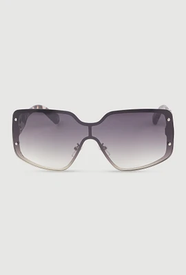 Womens Gradient Lens Shield Sunglasses with Stud Detail, Multi