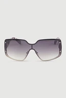 Womens Gradient Lens Shield Sunglasses with Stud Detail, Multi