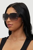 Womens Gradient Lens Shield Sunglasses with Stud Detail, Multi