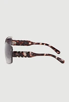Womens Gradient Lens Shield Sunglasses with Stud Detail, Multi