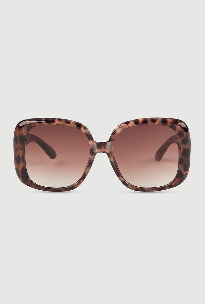 Womens Stylish Metallic Ombre Lens Sunglasses, Brown