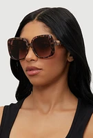 Womens Stylish Metallic Ombre Lens Sunglasses, Brown