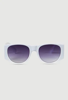 Womens Metallic Cut Out Arm Ombre Lens Sunglasses, White