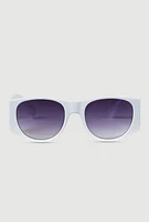 Womens Metallic Cut Out Arm Ombre Lens Sunglasses, White